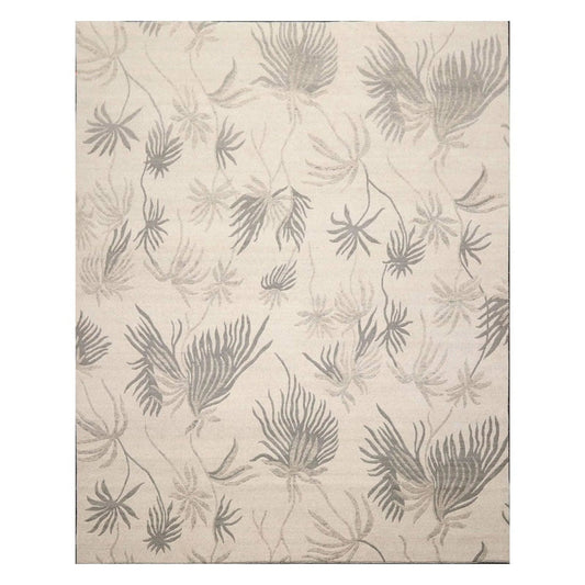 8' x 10' Hand Knotted Tibetan Wool Floral Transitional Area Rug Oatmeal Gray