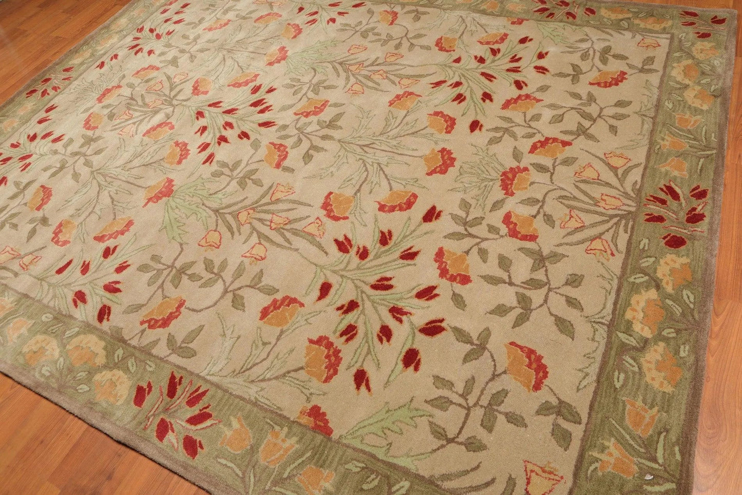 Multi Sizes Handmade Transitional Wool Botanical Floral Area Rug Beige