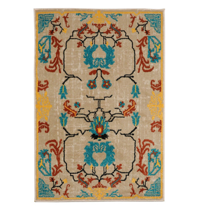 Multi Size Beige, Aqua Machine-Made Polypropylene Cavalier Design Traditional Persian Oriental Area Rug