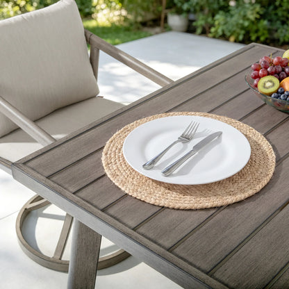 Amalfi Rectangular Aluminum Table with 6 Fixed Chairs and 2 Swivel Chairs