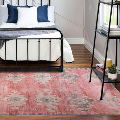 Aurelie Distressed Red Pink Beige Turkish Rug