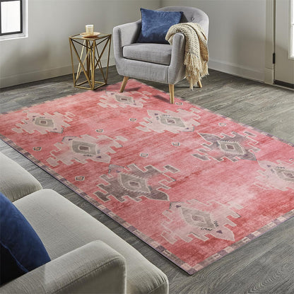 Aurelie Distressed Red Pink Beige Turkish Rug