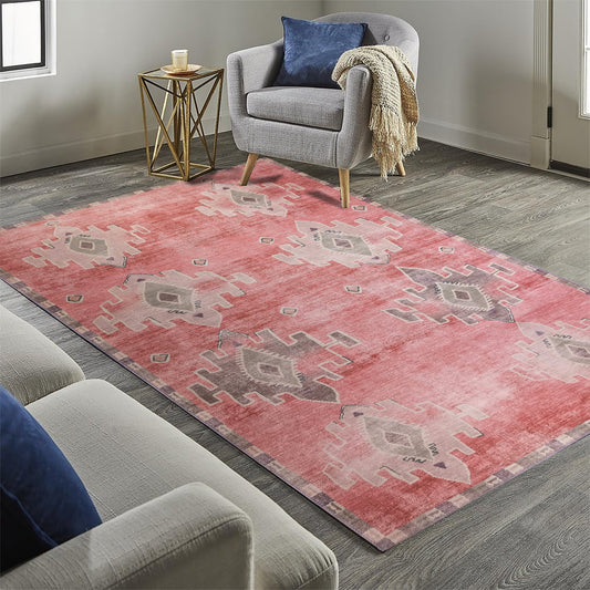 Aurelie Distressed Red Pink Beige Turkish Rug