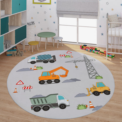 Kids Play-Mat Bob Construction Site with Trucks & Cranes in Grey
