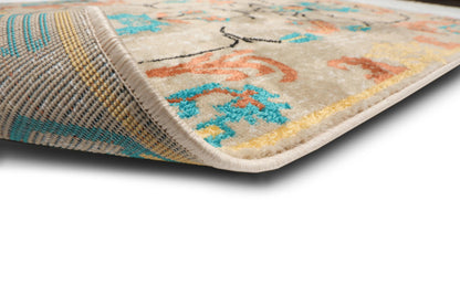 Multi Size Beige, Aqua Machine-Made Polypropylene Cavalier Design Traditional Persian Oriental Area Rug