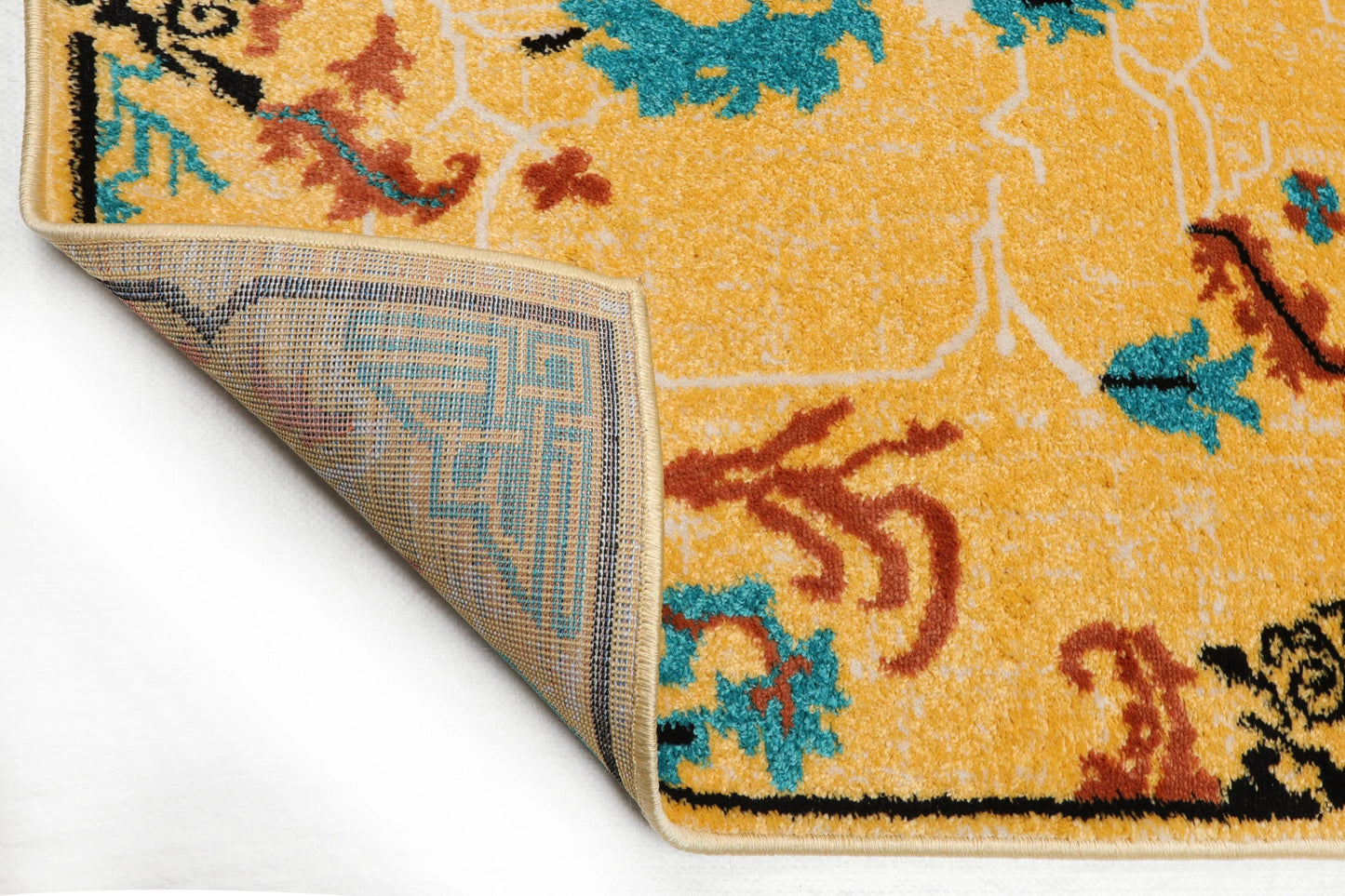 Multi Size Beige, Aqua Machine-Made Polypropylene Cavalier Design Traditional Persian Oriental Area Rug