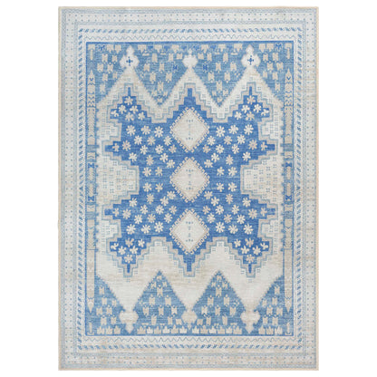 Beige Blue Boho Oushak Washable Rug
