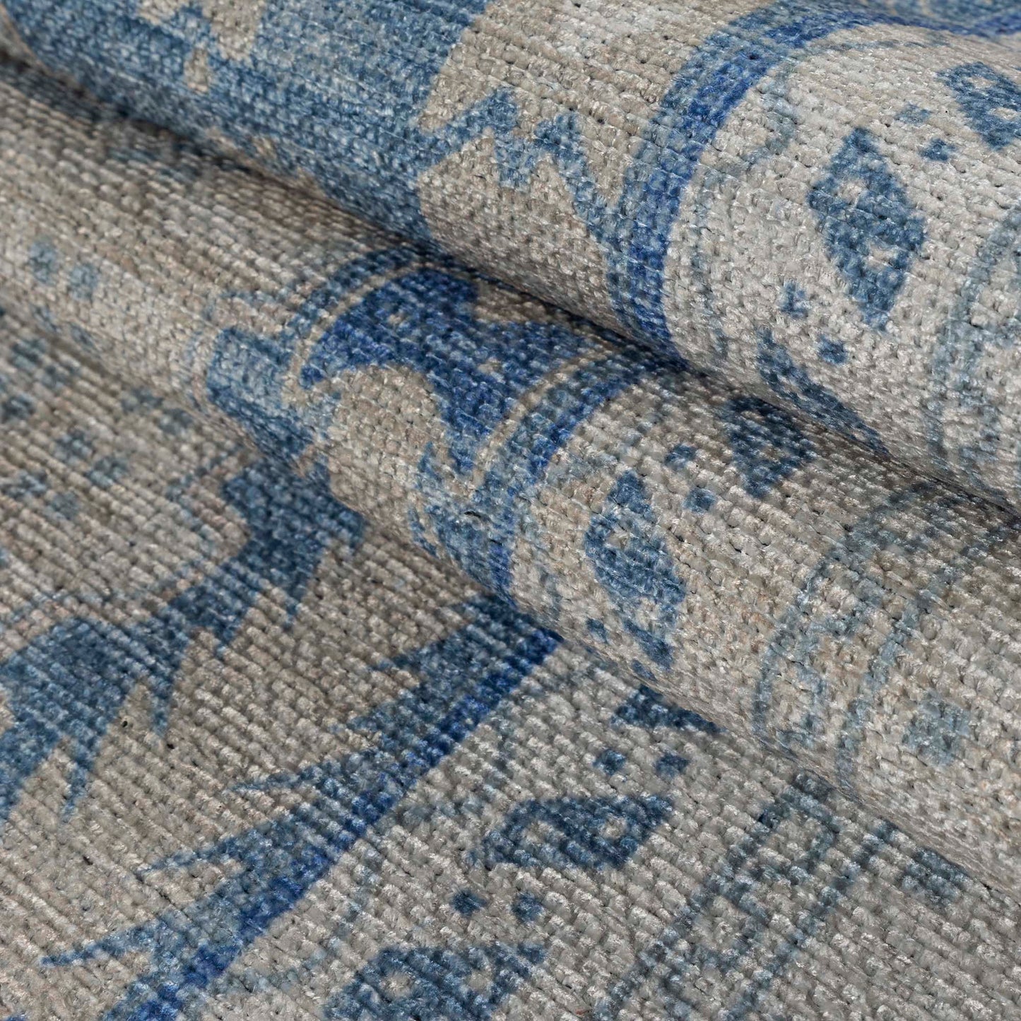 Beige Blue Boho Oushak Washable Rug