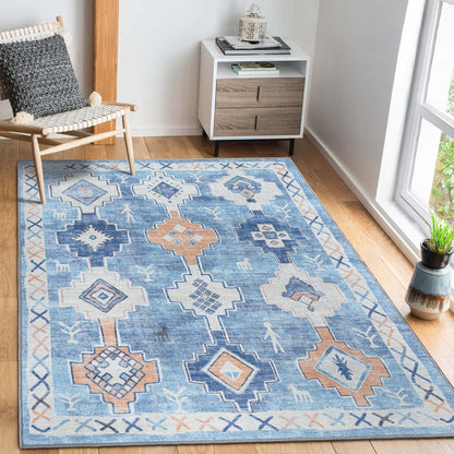 Blue Boho Oushak Washable Rug