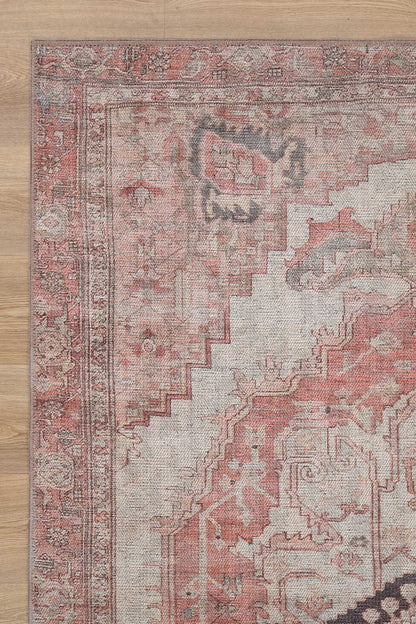 Carmine Vintage Farmhouse Charm in Orange : Runner Rug