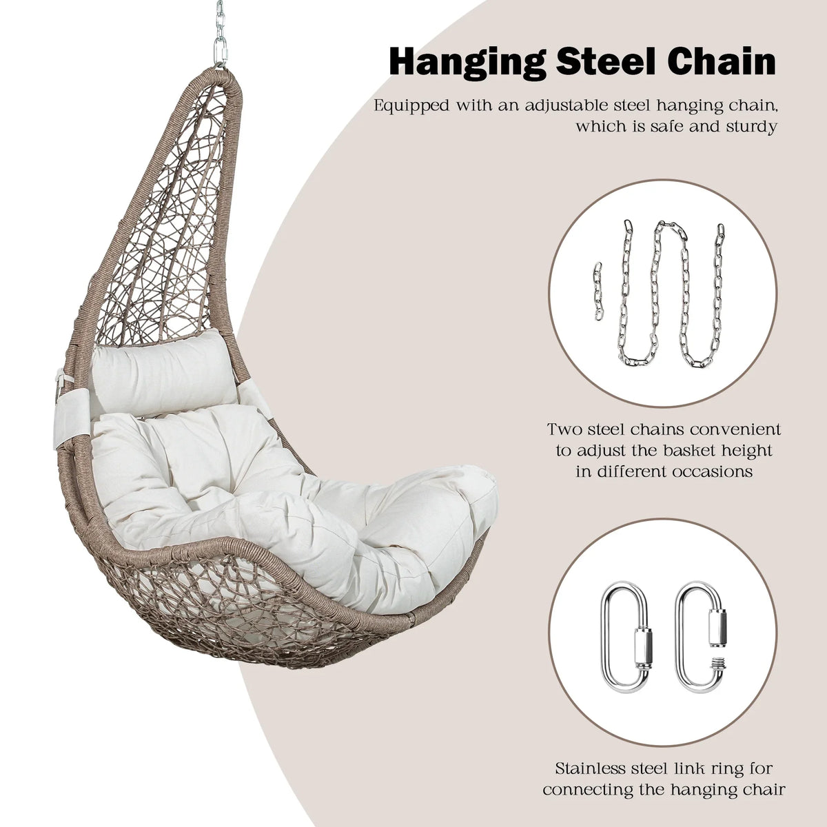 Peakhome Furnishings Outdoor Patio Wicker Swing Chair Without Stand