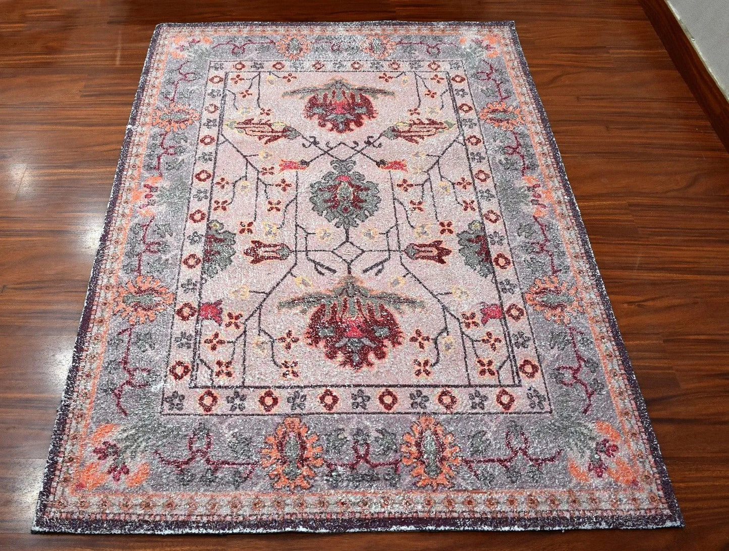 Multi Size Peach, Gray Handmade Hand-Woven Traditional Polyester Oriental Area Rug
