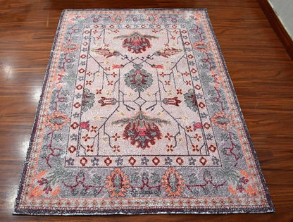 Multi Size Peach, Gray Handmade Hand-Woven Traditional Polyester Oriental Area Rug