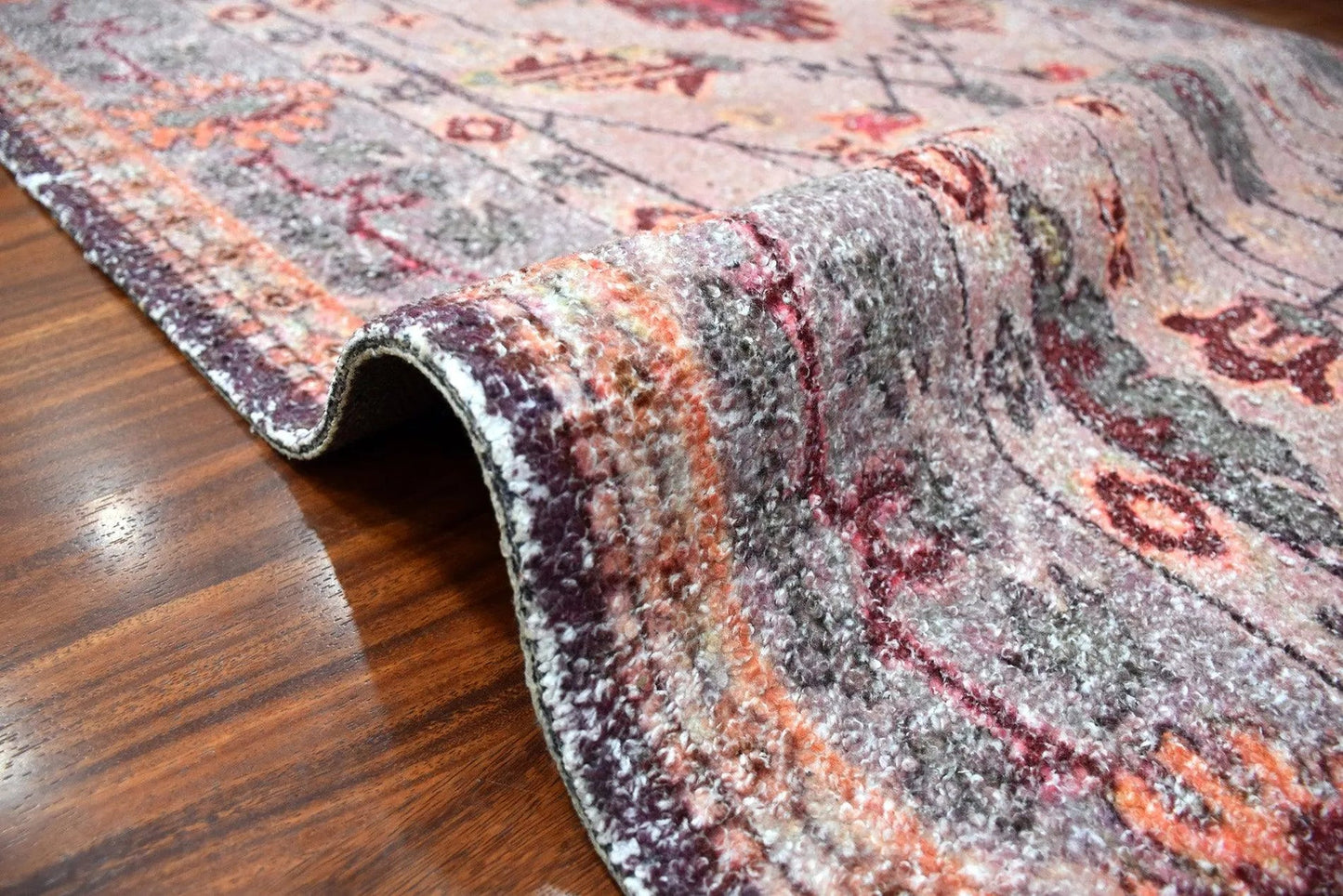 Multi Size Peach, Gray Handmade Hand-Woven Traditional Polyester Oriental Area Rug