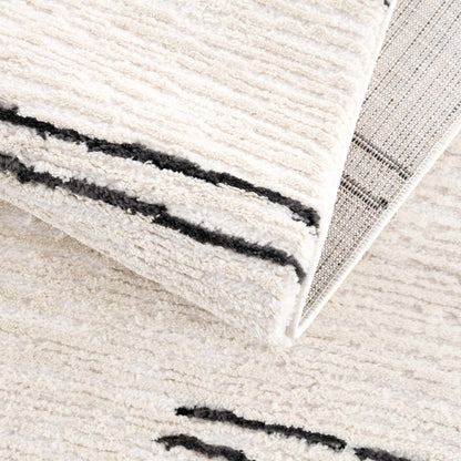 Riad Black Striped White Rug with Tassels