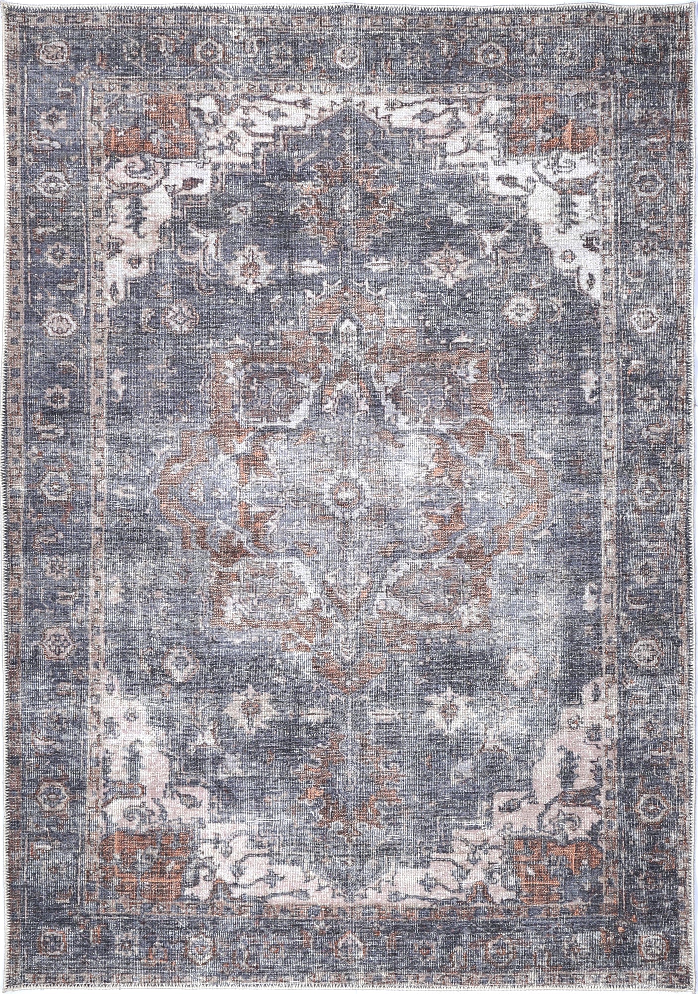 Distressed Vintage Cezanne Area in Grey Rug