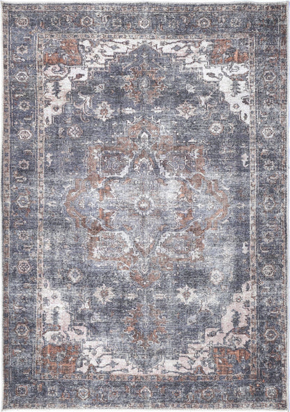 Distressed Vintage Cezanne Area in Grey Rug