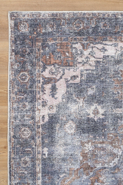 Distressed Vintage Cezanne Area in Grey Rug