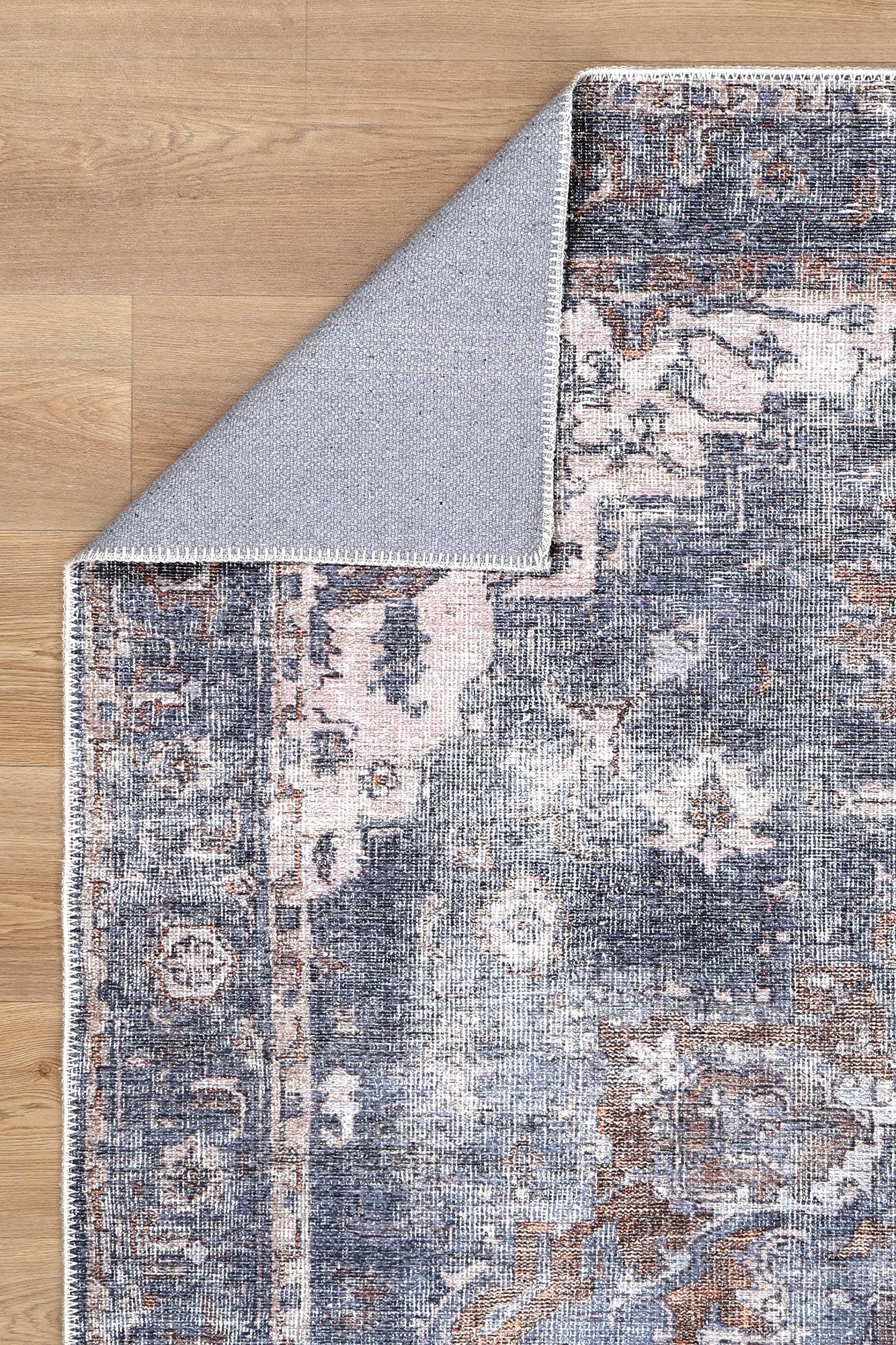 Distressed Vintage Cezanne Area in Grey Rug