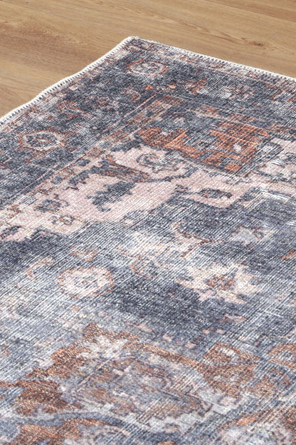 Distressed Vintage Cezanne Area in Grey Rug