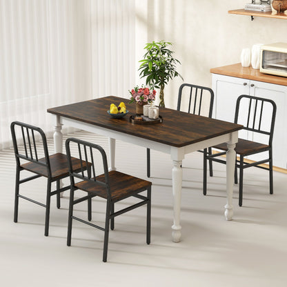 Dining Chairs Set of 4 with Slatted Backrest & Metal Frame