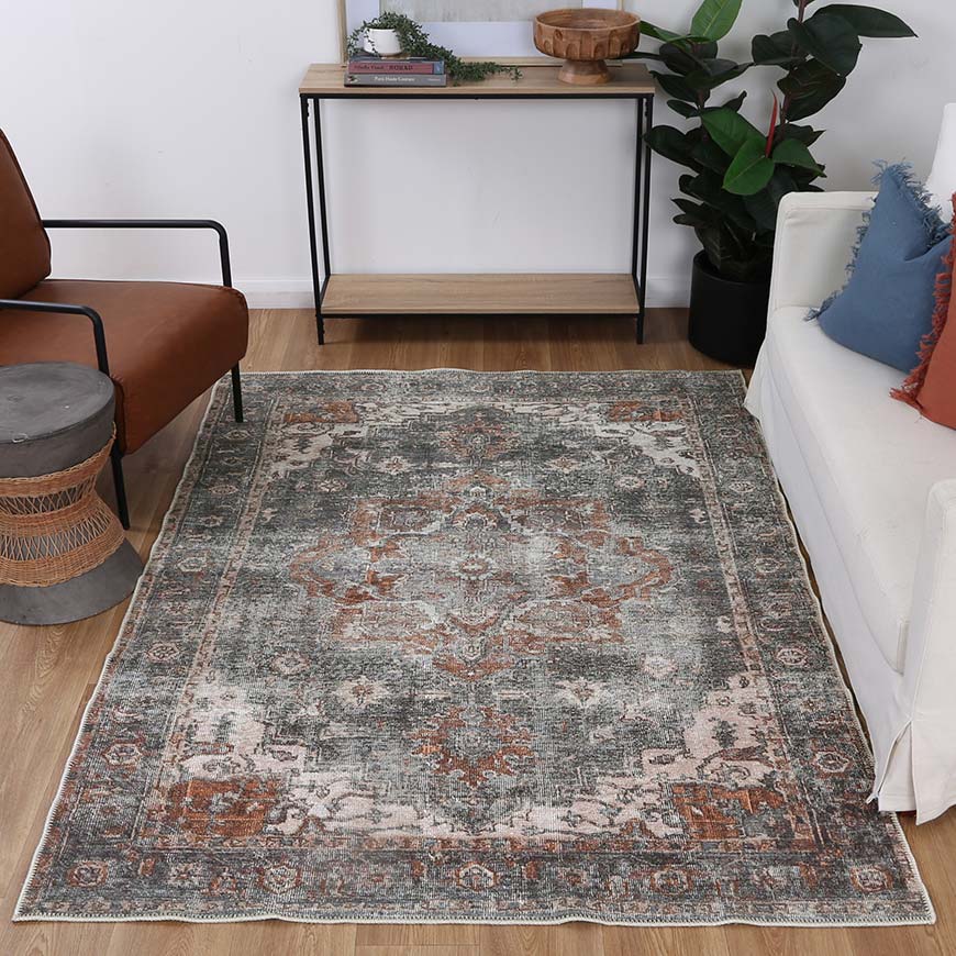 Distressed Vintage Cezanne Area in Grey Rug