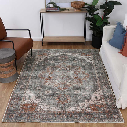 Distressed Vintage Cezanne Area in Grey Rug