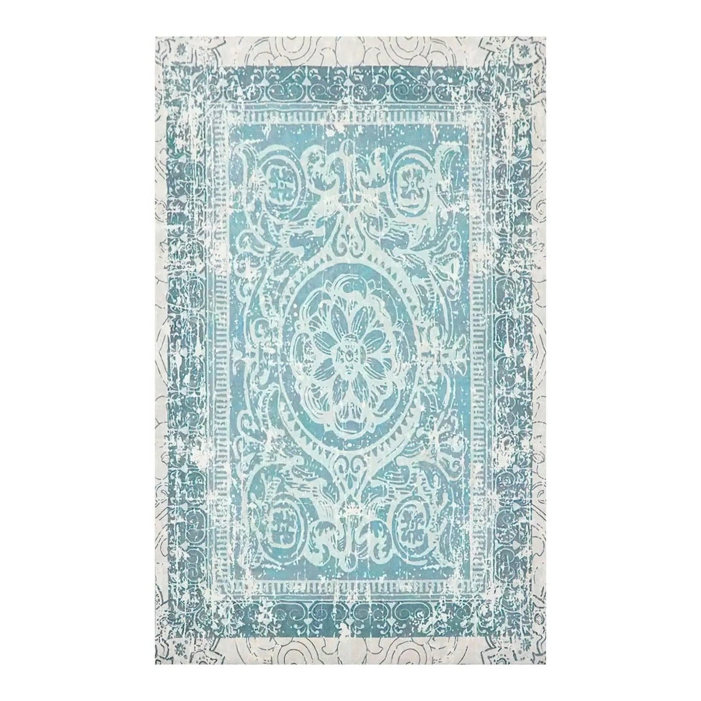 Multi Sizes Aqua, Beige Machine Made Modern & Contemporary Velvety Soft Pile Tibetan Oriental Area Rug