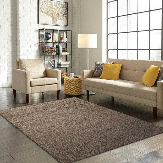 6'1" x 9' Lapchi Hand Knotted Wool Botanical Rosemary Tibetan Area Rug Taupe