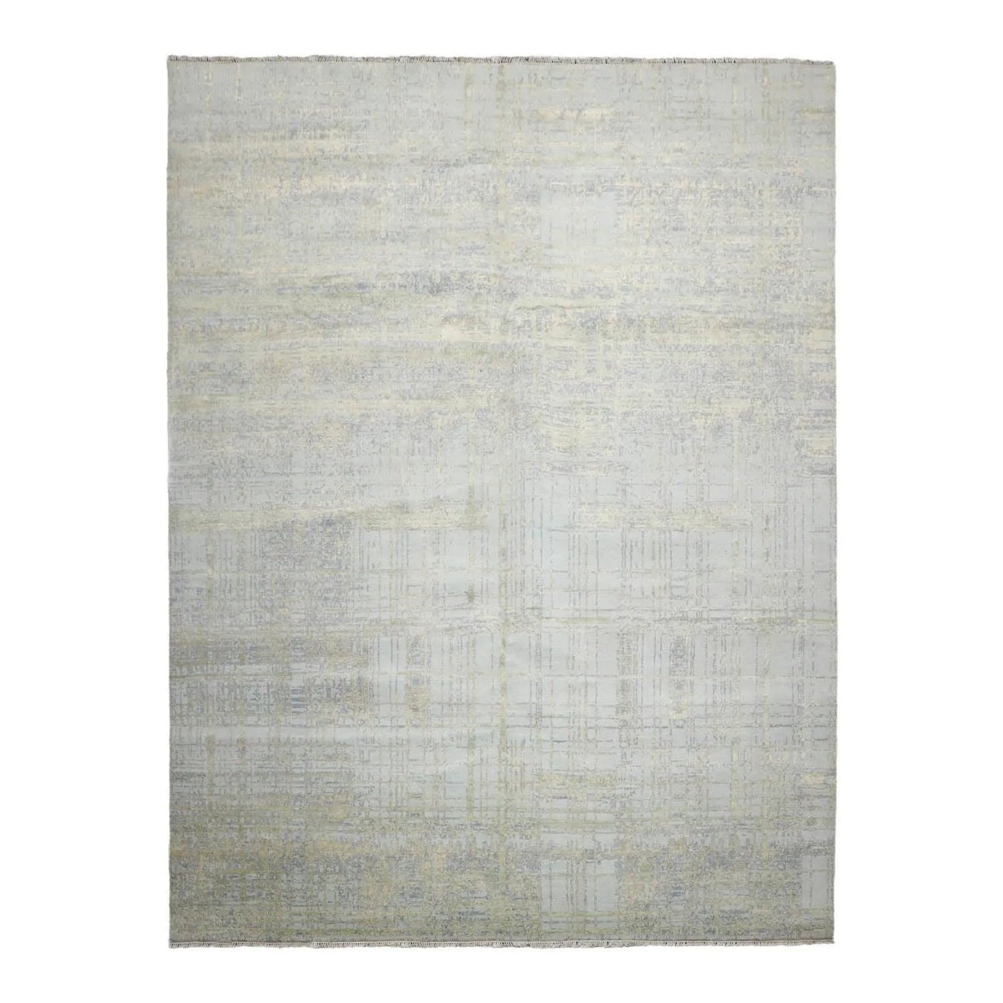 Multi Sizes Tibetan Wool and Silk Oriental Area Rug Light Blue, Green Color