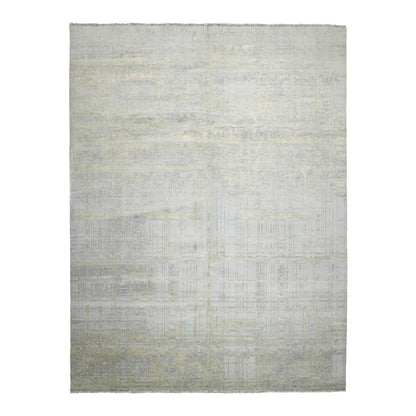 Multi Sizes Tibetan Wool and Silk Oriental Area Rug Light Blue, Green Color