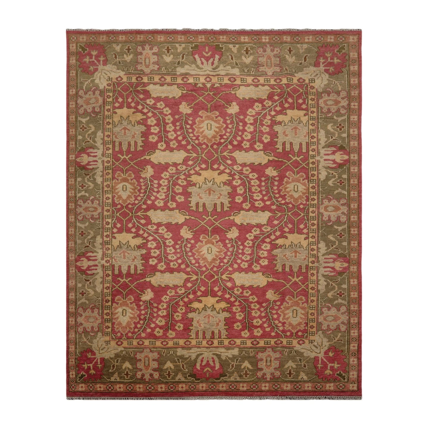 Multi Sizes Hand Knotted LoomBloom Muted Turkish Oushak 100% Wool Traditional Oriental Area Rug Raspberry, Sage Color