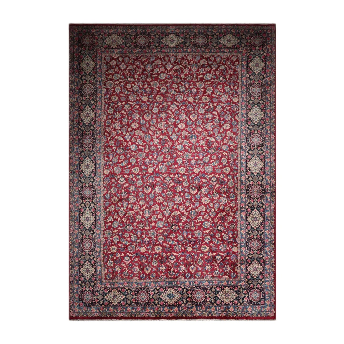 13'x18'8'' Palace Burgundy, Navy Hand Knotted Persian 100% Wool Traditional Mashad 200 KPSI Oriental Area Rug