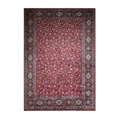 13'x18'8'' Palace Burgundy, Navy Hand Knotted Persian 100% Wool Traditional Mashad 200 KPSI Oriental Area Rug