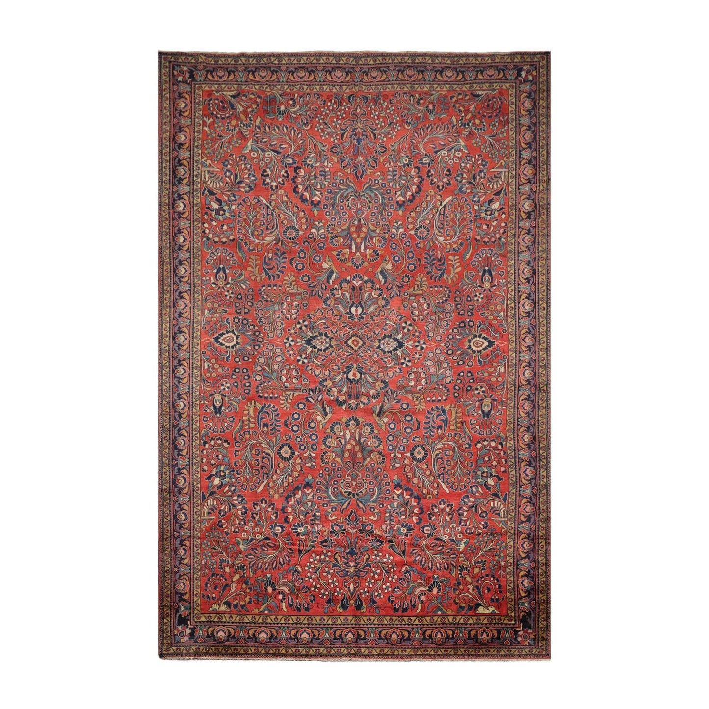 10'4''x16'3'' Burnt Orange, Navy Palace Hand Knotted 100% Wool Vintage Palace Lilihan Traditional Oriental Area Rug