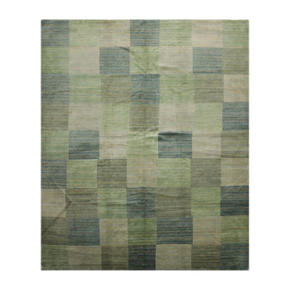 8' 2''x9' 10'' Hand Knotted Tibetan 100% Wool Michaelian & Kohlberg Modern & Contemporary Oriental Area Rug Aqua, Gray Color