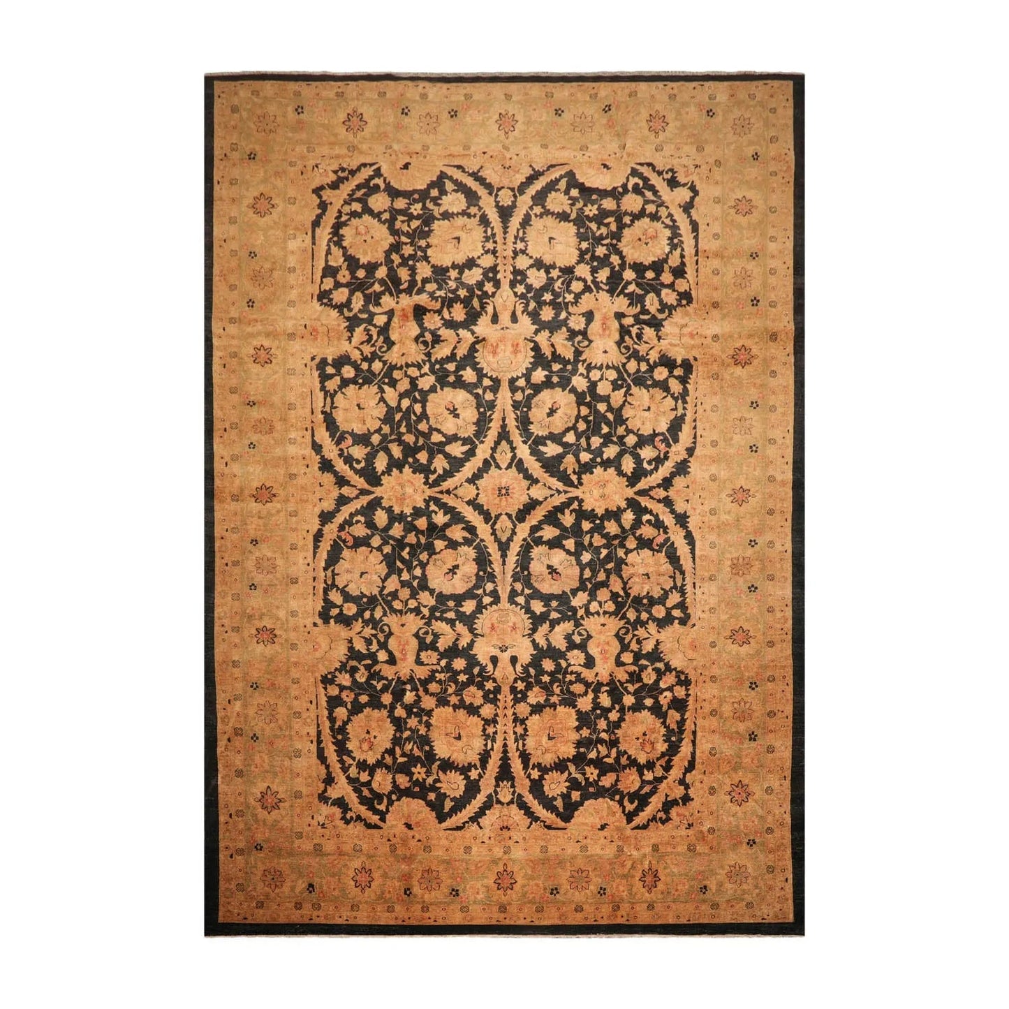 11'8''x16'10'' Charcoal, Gold Palace Hand Knotted 100% Wool Chobi Peshawar Traditional Oriental Area Rug