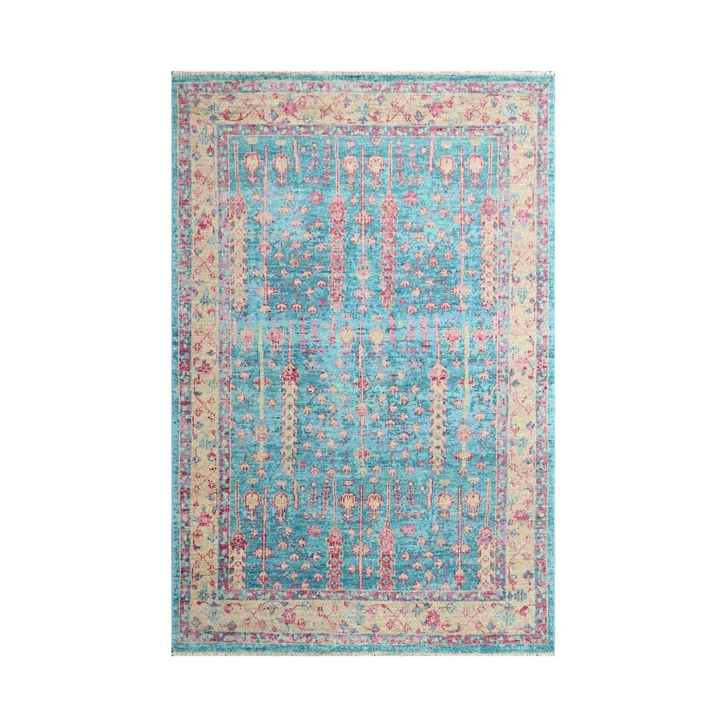 Multi Size Turquoise, Light Gold Hand Knotted Arts & Crafts 100% Wool Turkish Oushak Traditional Oriental Area Rug