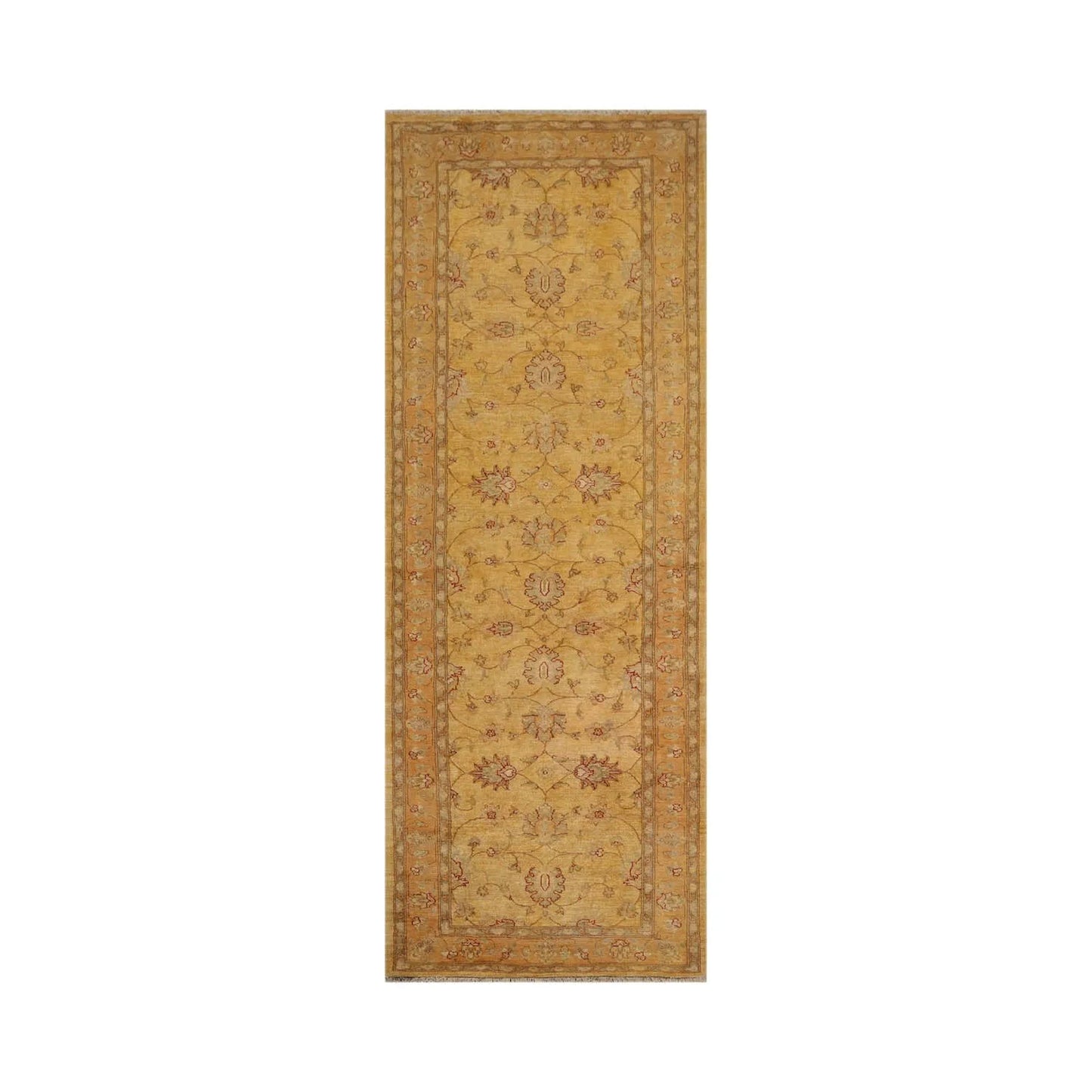 4'7''x12'5'' Runner Beige, Gold Hand Knotted Persian 100% Wool Chobi Peshawar Traditional  Oriental Area Rug