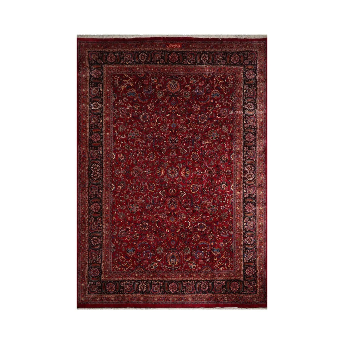 11'4''x16'4'' Palace Burgundy, Midnight Blue Hand Knotted Persian 100% Wool Mashad Traditional Oriental Area Rug