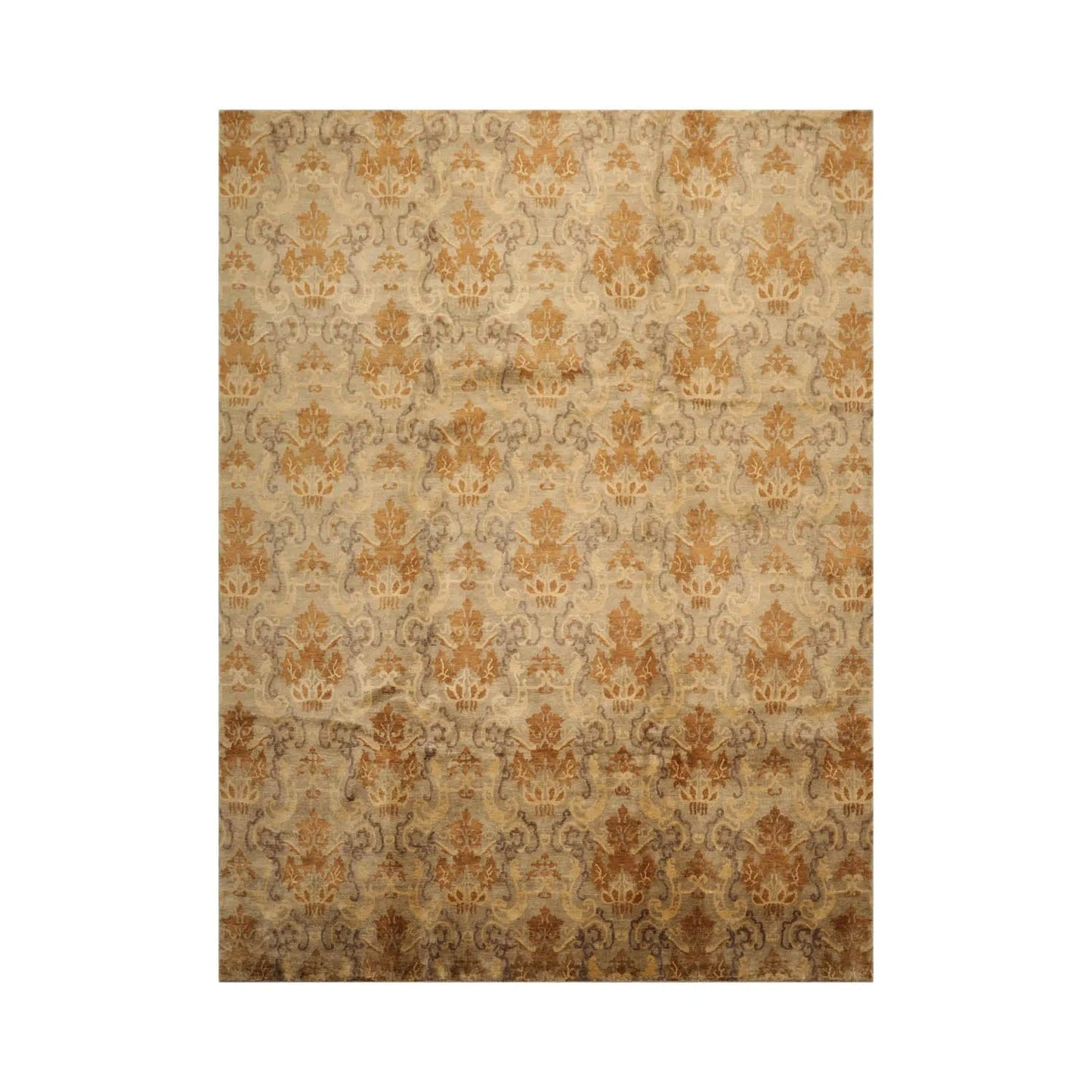 9x12 Tan Hand Knotted 100% Wool Kalaty Damask Transitional Oriental Area Rug