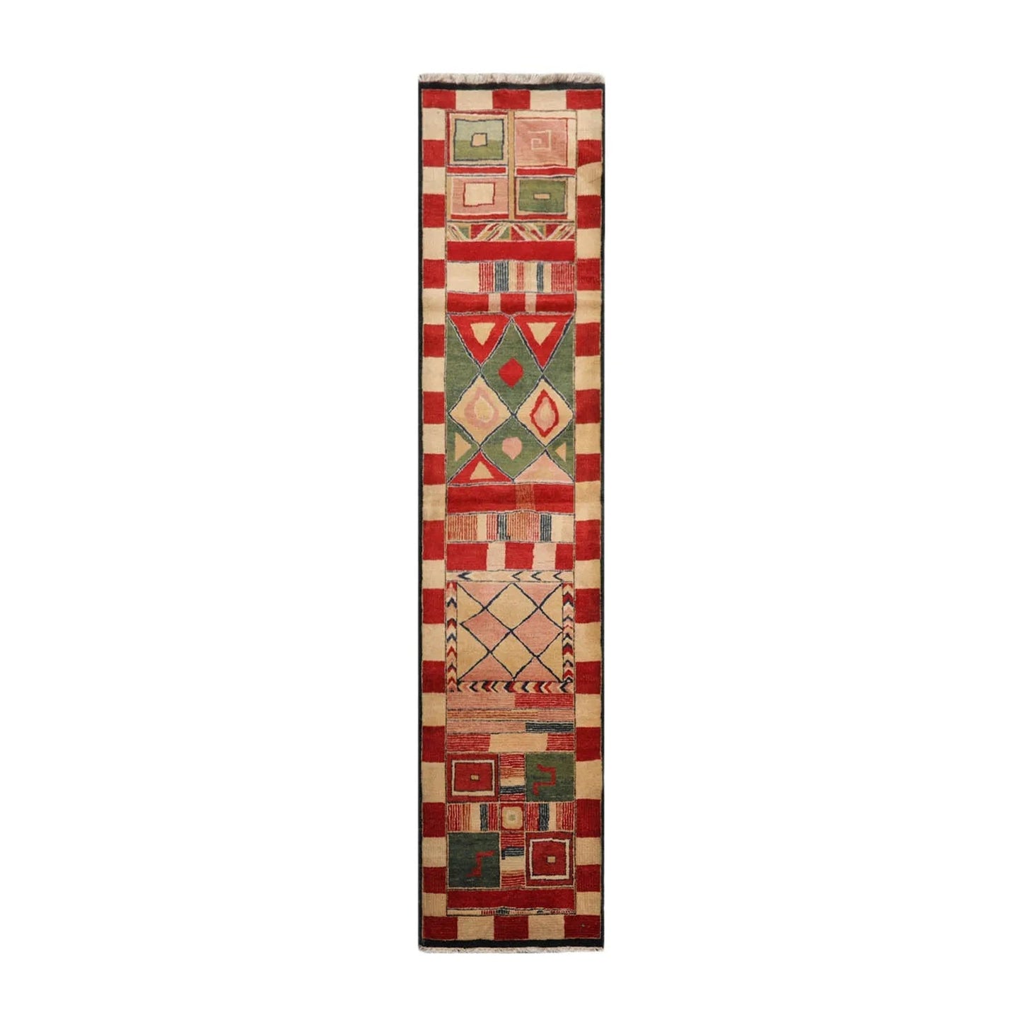 2'7''x12'3'' Runner Red, Green Hand Knotted Tibetan 100% Wool Michaelian & Kohlberg Modern & Contemporary Oriental Area Rug