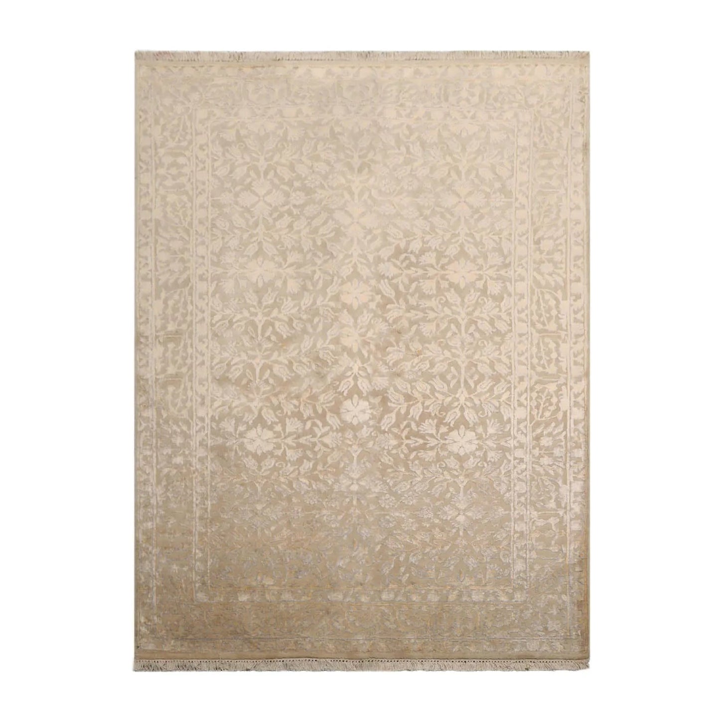 4x6 Ivory, Gray Hand Knotted Tibetan 100% Wool Tibetan Modern & Contemporary Oriental Area Rug