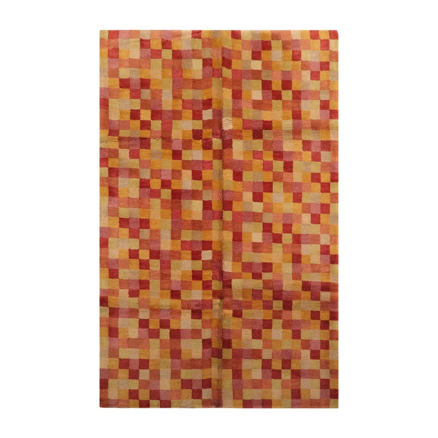 5x7 Raspberry, Gold Hand Knotted Tibetan 100% Wool Michaelian & Kohlberg Modern & Contemporary Oriental Area Rug