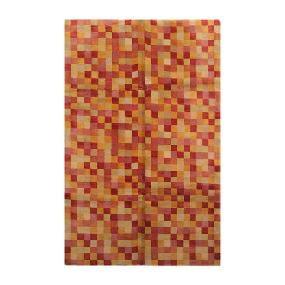 5x7 Raspberry, Gold Hand Knotted Tibetan 100% Wool Michaelian & Kohlberg Modern & Contemporary Oriental Area Rug