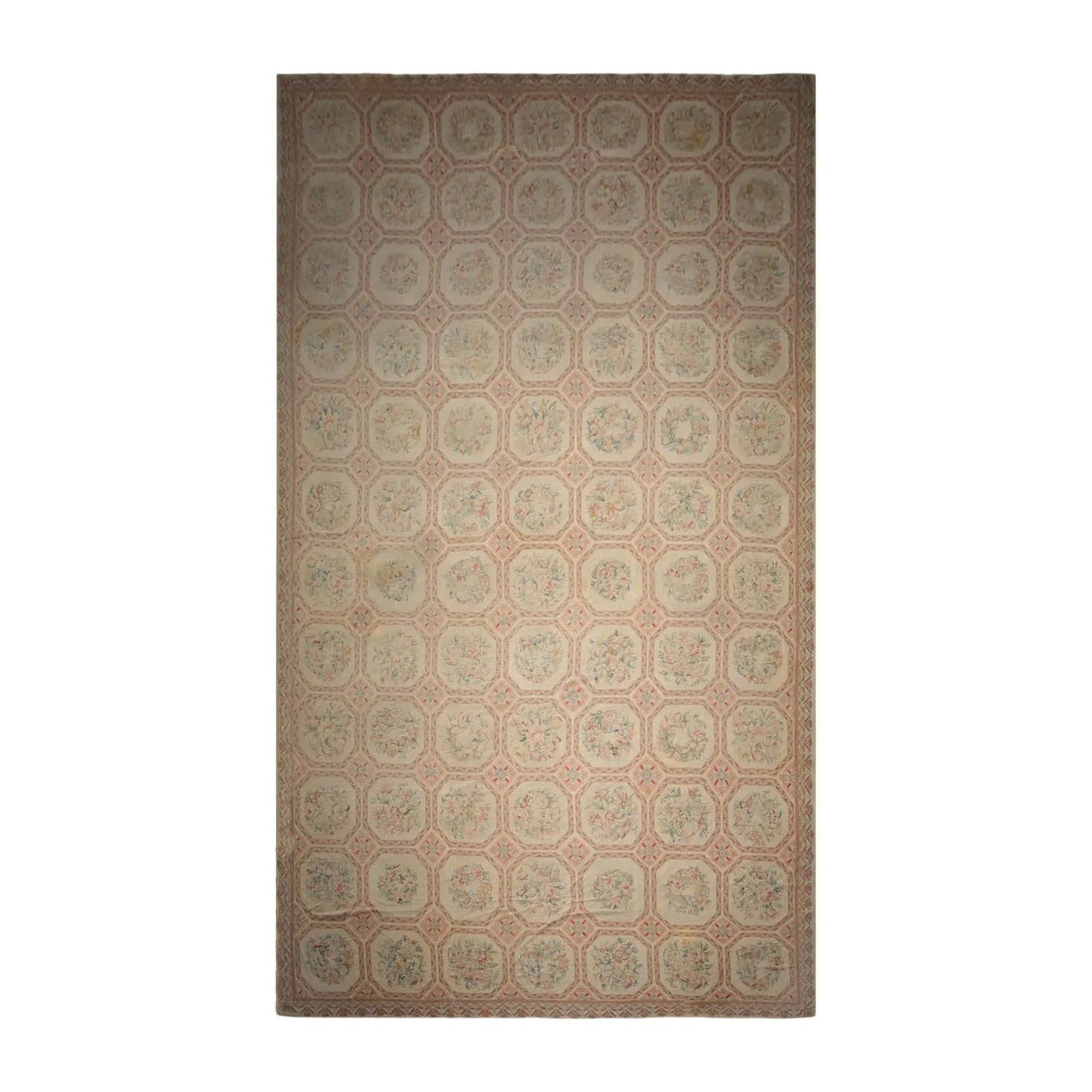 12'5"x21'11" Palace Beige Hand Knotted Flat Weave 100% Wool French Aubusson Traditional Oriental Area Rug