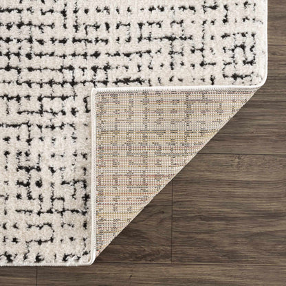 Keita Cream & Black Grid Plush Rug