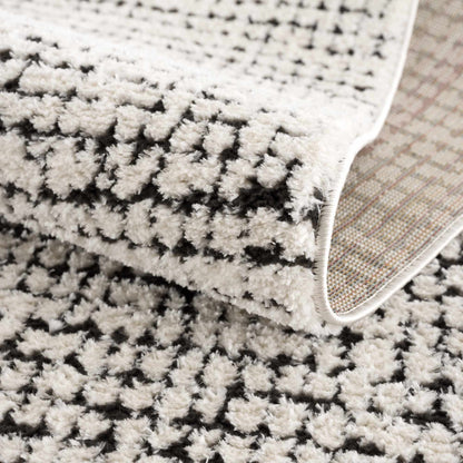 Keita Cream & Black Grid Plush Rug