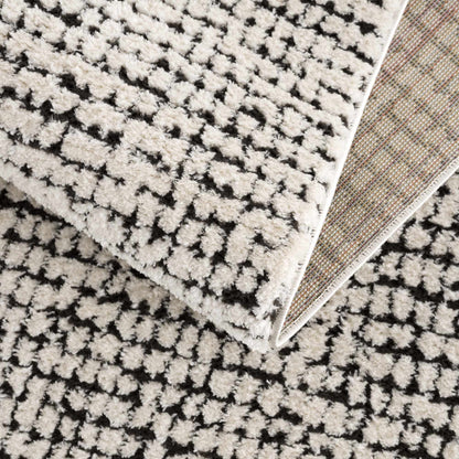 Keita Cream & Black Grid Plush Rug