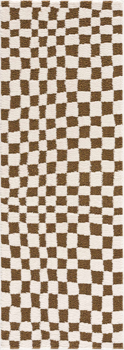 Lajos Brown Checkered Shag Rug